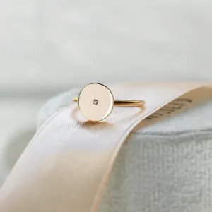 Gold minimalistic ring with engraving  and tiny diamond Bery Thumbnail