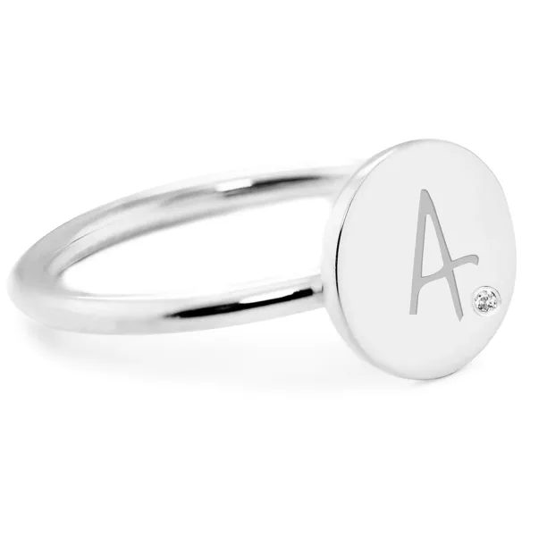 Gold minimalistic ring with engraving  and tiny diamond Bery Image