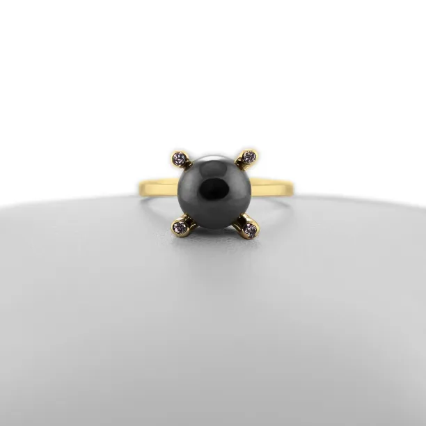 Ring with hematite and diamonds BURAS Image