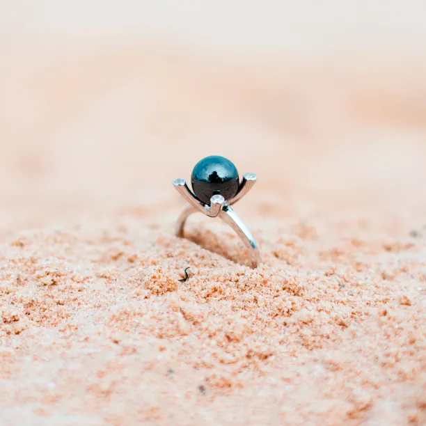 Ring with hematite and diamonds BURAS Image