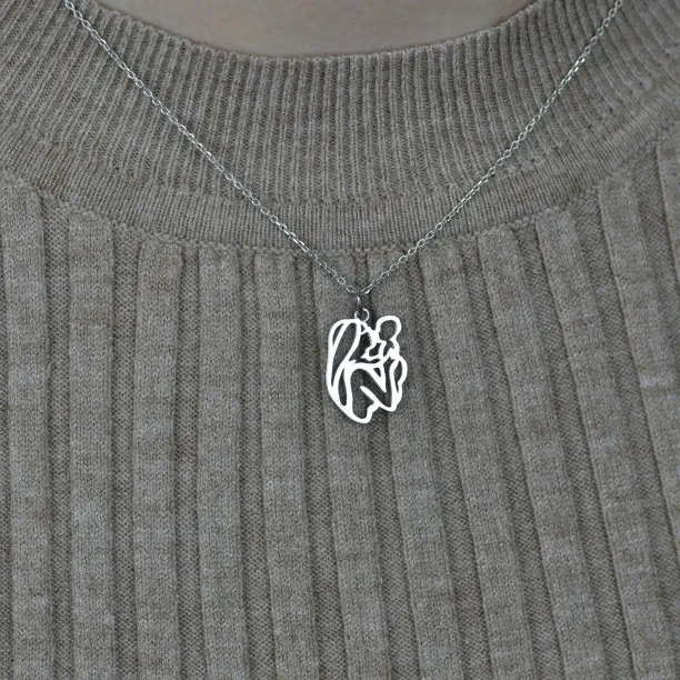 Unique sterling silver pendant Mother and child MOMMY Image