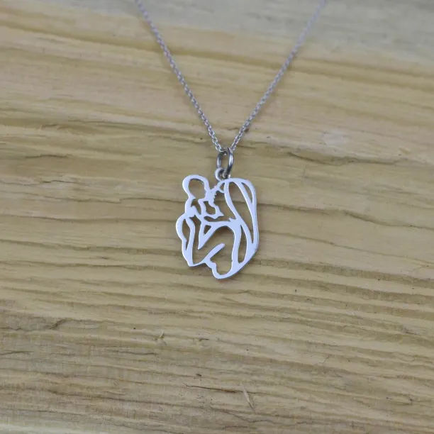 Unique sterling silver pendant Mother and child MOMMY Image