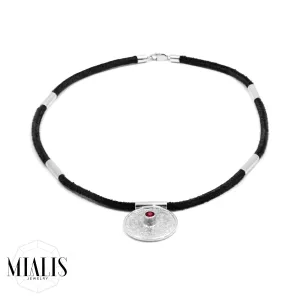 Unique Mayan Calendar Sterling Silver Necklace with Bohemian granet Thumbnail