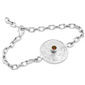 Unique Mayan Calendar Sterling Silver Bracelet with Bohemian granet Thumbnail