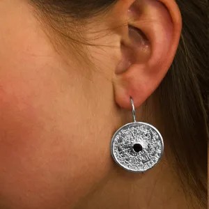 Unique Mayan Calendar Sterling Silver Earrings With Bohemian Garnet Thumbnail