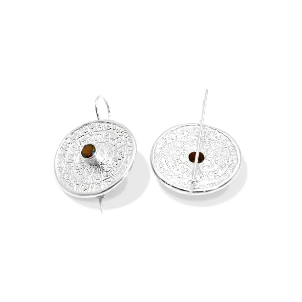 Unique Mayan Calendar Sterling Silver Earrings With Bohemian Garnet Image