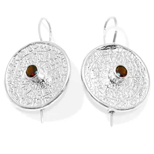 Unique Mayan Calendar Sterling Silver Earrings With Bohemian Garnet Thumbnail