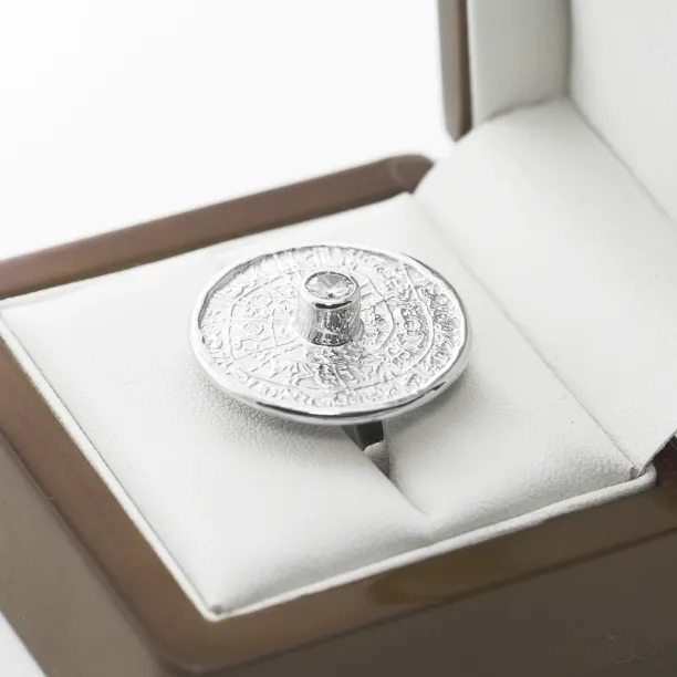 Unique Mayan Calendar Ring With Bohemian Garnet or zirkons OTRA Image