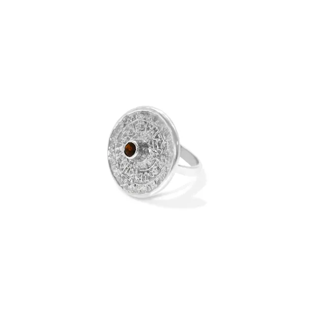 Unique Mayan Calendar Ring With Bohemian Garnet or zirkons OTRA Image