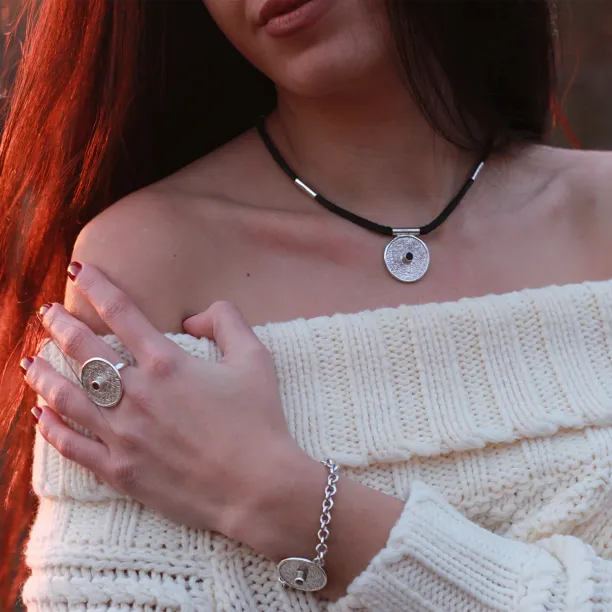 Unique Mayan Calendar Ring With Bohemian Garnet or zirkons OTRA Image