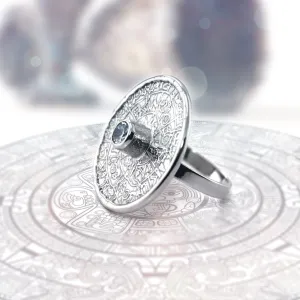 Unique Mayan Calendar Ring With Bohemian Garnet or zirkons OTRA Thumbnail