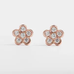 Solid gold diamond flower earrings BLOOM Thumbnail