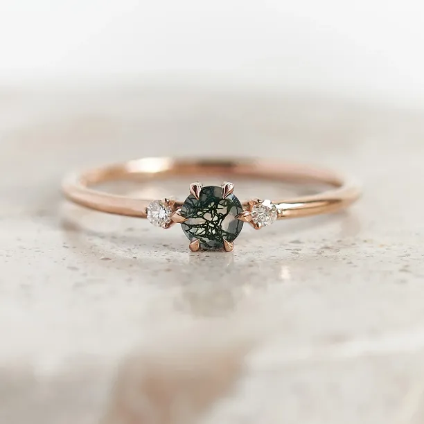 Moss agate and diamond engagement ring BROOKS Image