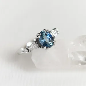 Gold ring with teal oval sapphire DIANA