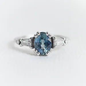 Gold ring with teal oval sapphire DIANA