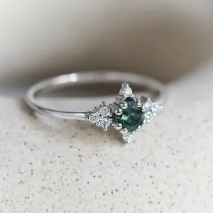 Moss agate in gold ring with diamonds ALBEROBELLO