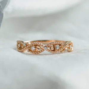 Twisted vintage gold ring with diamonds BRAID Thumbnail