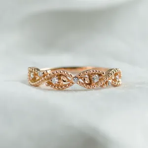 Twisted vintage gold ring with diamonds BRAID Thumbnail