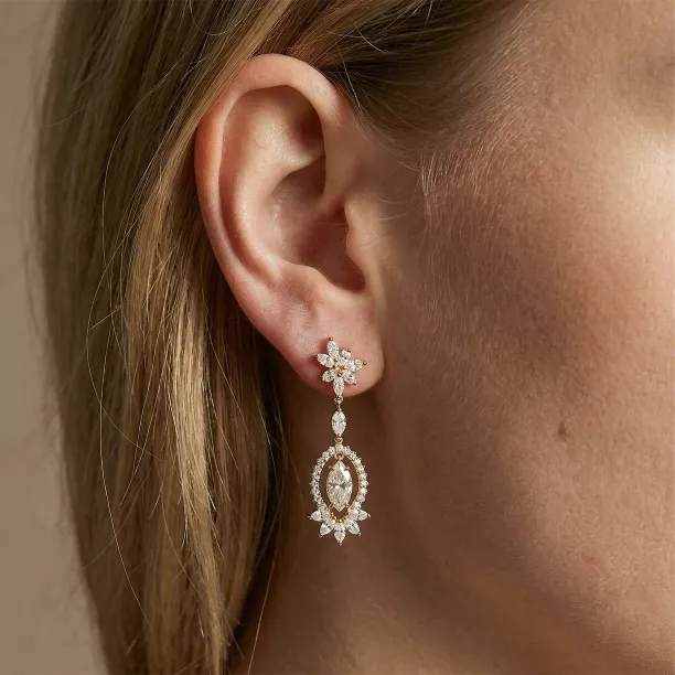 Gold lab grown diamond dangle earrings JOLENE Image