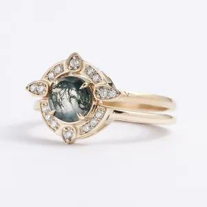 Moss agate and diamonds engagement ring set BRISTOL Thumbnail