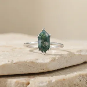Gold ring with hexagon moss agate KLERA Thumbnail
