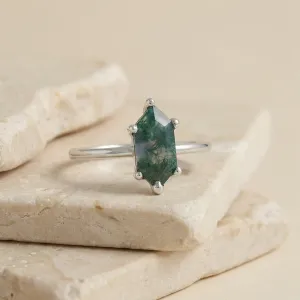 Gold ring with hexagon moss agate KLERA Thumbnail