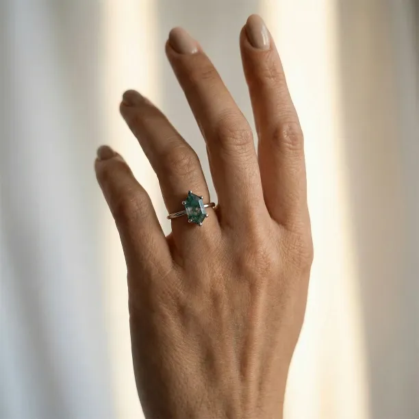 Gold ring with hexagon moss agate KLERA Image