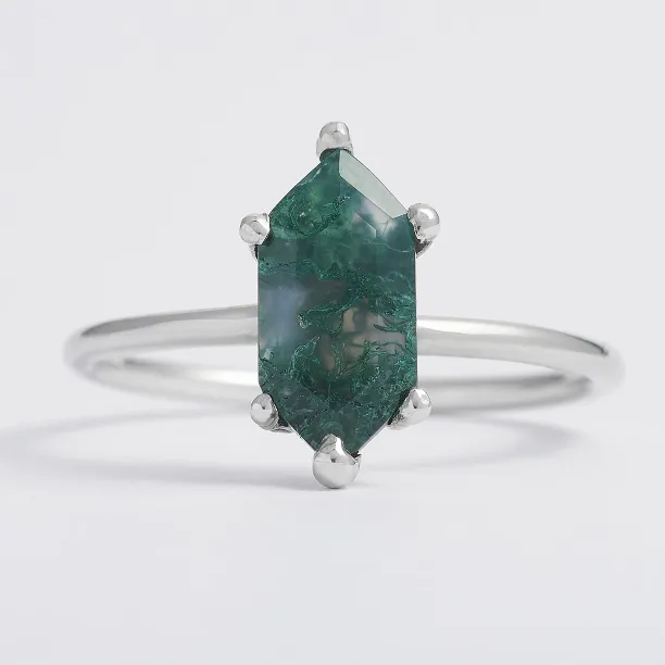 Gold ring with hexagon moss agate KLERA Image