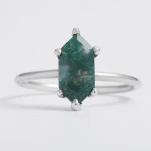 Gold ring with hexagon moss agate KLERA Thumbnail