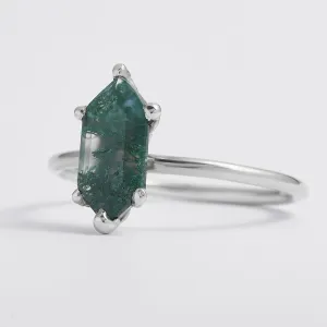 Gold ring with hexagon moss agate KLERA Thumbnail