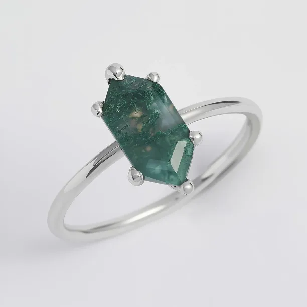Gold ring with hexagon moss agate KLERA Image