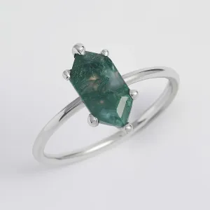 Gold ring with hexagon moss agate KLERA Thumbnail