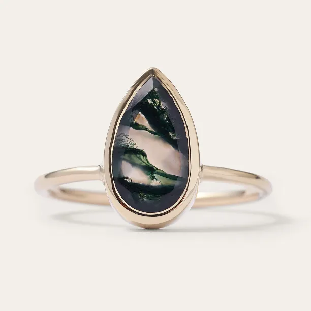 Gold ring with pear moss agate XENIA Image