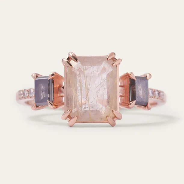 Vintage ring with rutilated quartz and salt and pepper diamonds FRANCI Image