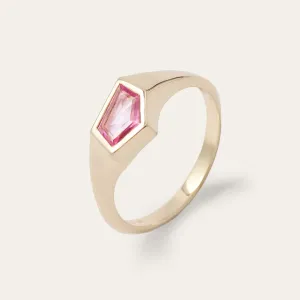 Gold atypical ring with asymmetric pink sapphire EDITH Thumbnail
