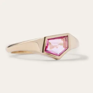 Gold atypical ring with asymmetric pink sapphire EDITH Thumbnail