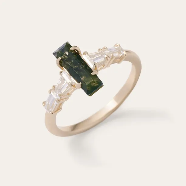 Geometric engagement ring with moss agate APOLLINE Image