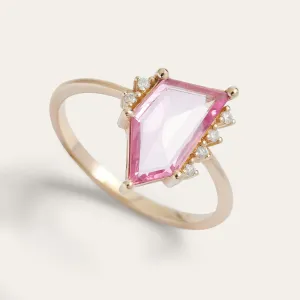 Gold ring with pink sapphire in asymmetric shape ROSALIE Thumbnail