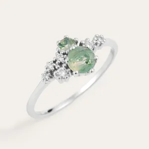 Cluster ring with moss agate and diamonds FANTASY Thumbnail
