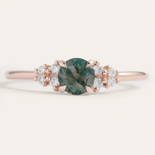 Gold moss agate ring with diamonds EDDIE Image