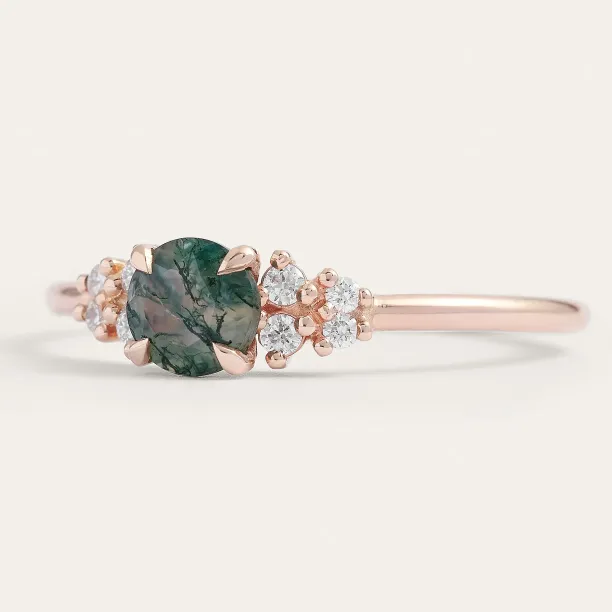 Gold moss agate ring with diamonds EDDIE Image