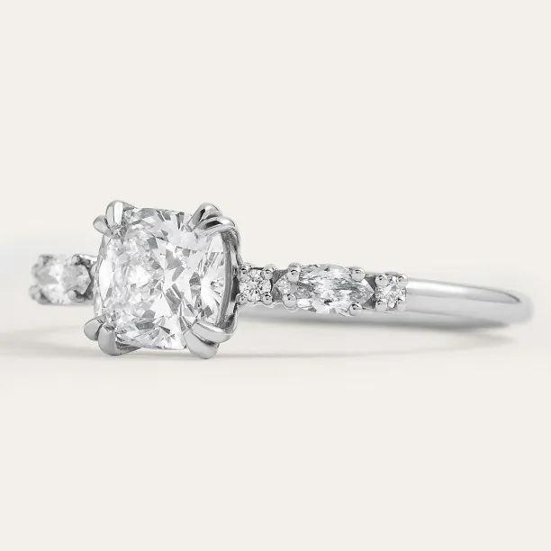 Luxury engagement ring with cushion lab grown diamond and side diamonds GEOFFREY Image