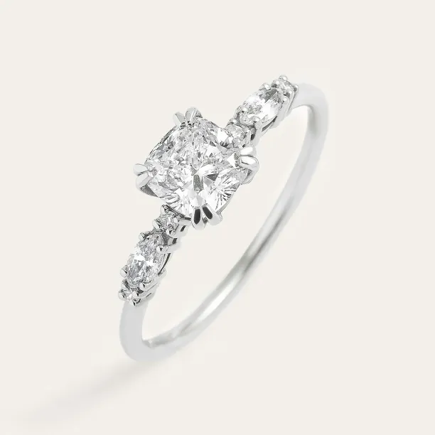 Luxury engagement ring with cushion lab grown diamond and side diamonds GEOFFREY Image