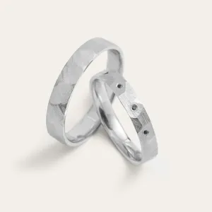 Hammered white gold wedding rings with black diamonds MILANO  Thumbnail