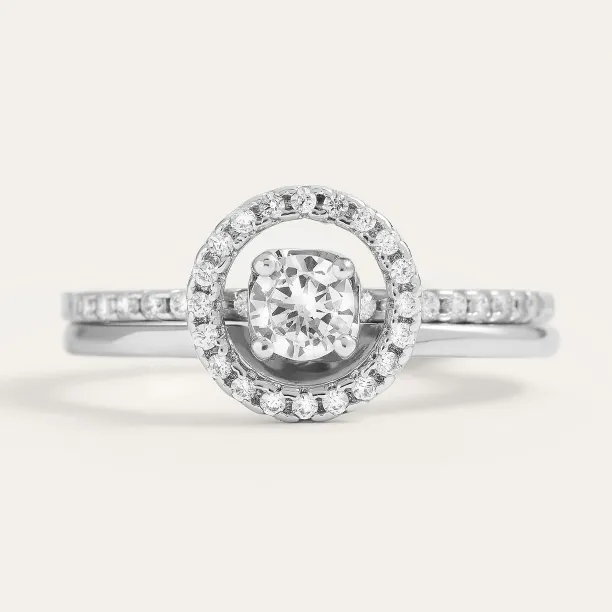 Gold diamond halo engagement set SOLEIL Image