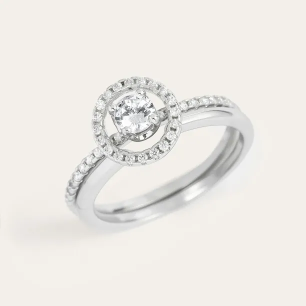 Gold diamond halo engagement set SOLEIL Image