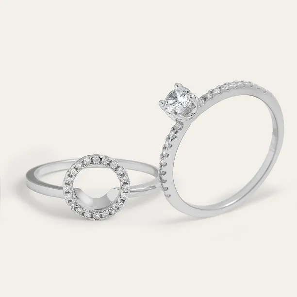 Gold diamond halo engagement set SOLEIL Image