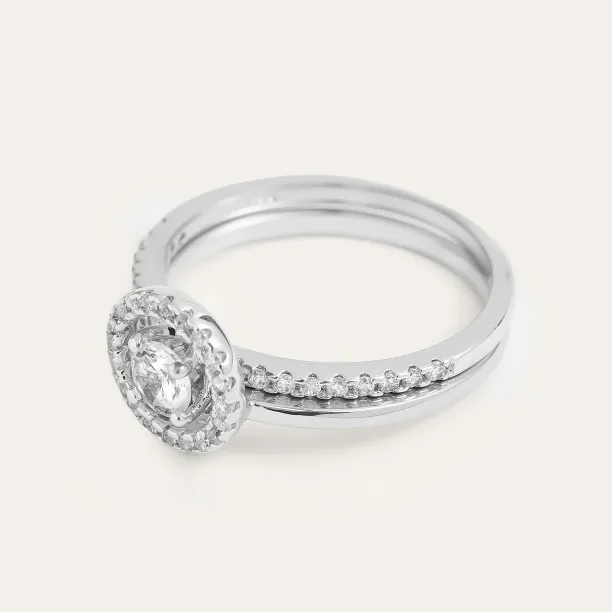 Gold diamond halo engagement set SOLEIL Image