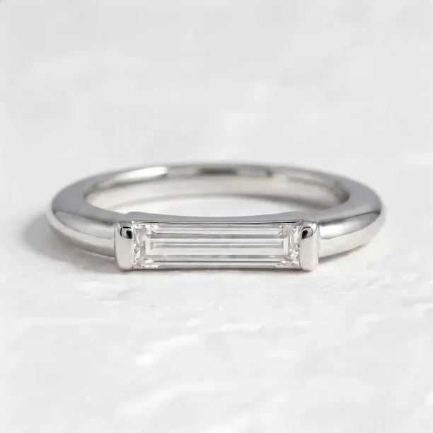 Gold ring with baguette moissanite in art deco style LIA Image