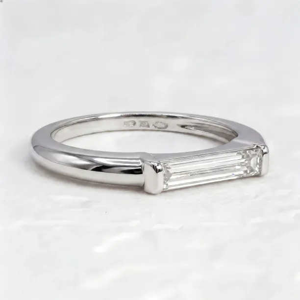 Gold ring with baguette moissanite in art deco style LIA Image